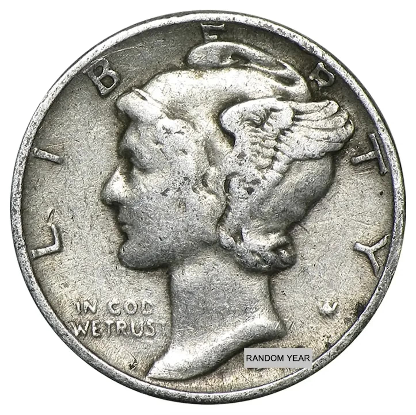 Random-Year Mercury Dime – 90% Silver Winged Liberty Coin, Good Condition